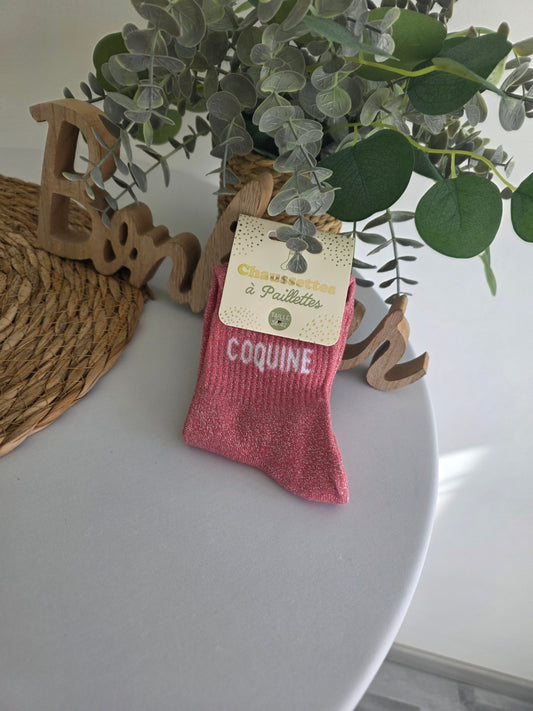COQUINE - Chaussette à Paillette Rose