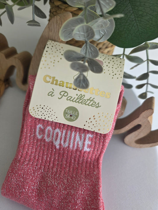 COQUINE - Chaussette à Paillette Rose
