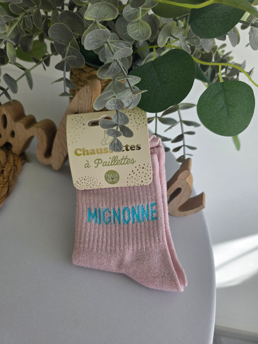 MIGNONNE - Chaussette à Paillette Rose