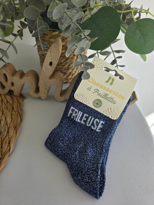 FRILEUSE - Chaussette à Paillette Bleu