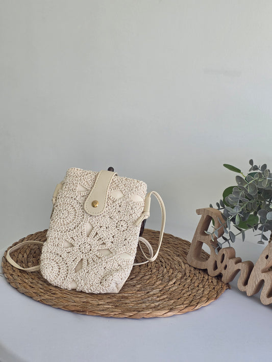 Pochette Effet Crochet Beige