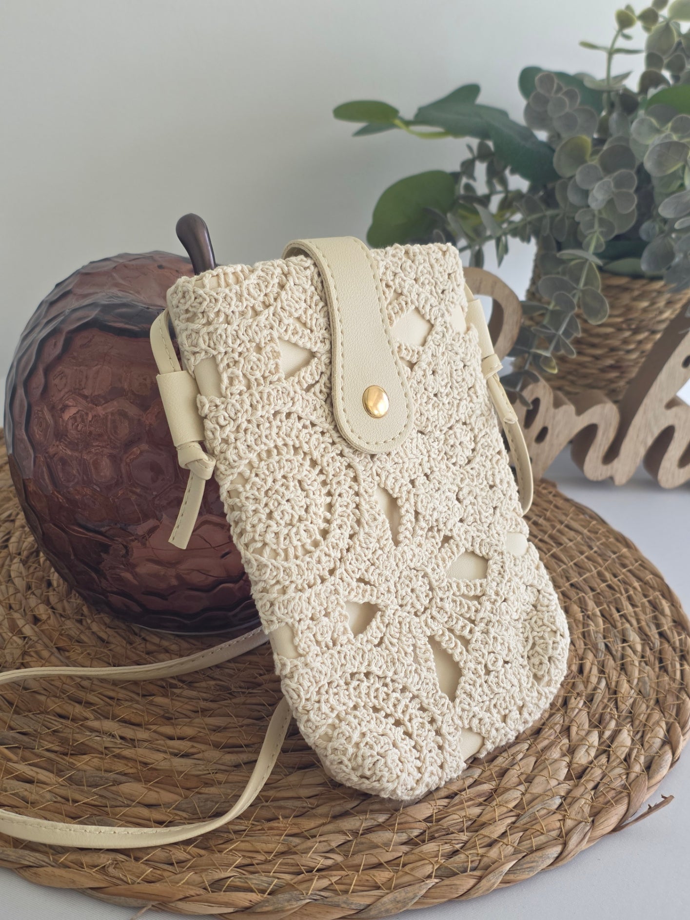 Pochette Effet Crochet Beige