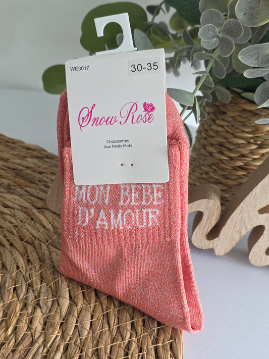 MON BEBE D'AMOUR - Chaussette à Paillette Enfant  Corail