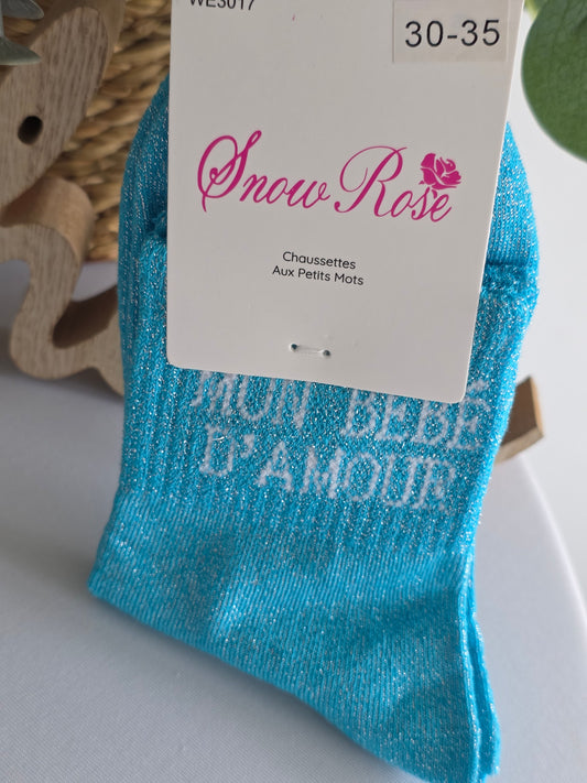 MON BEBE D'AMOUR - Chaussette à Paillette Enfant  Bleu