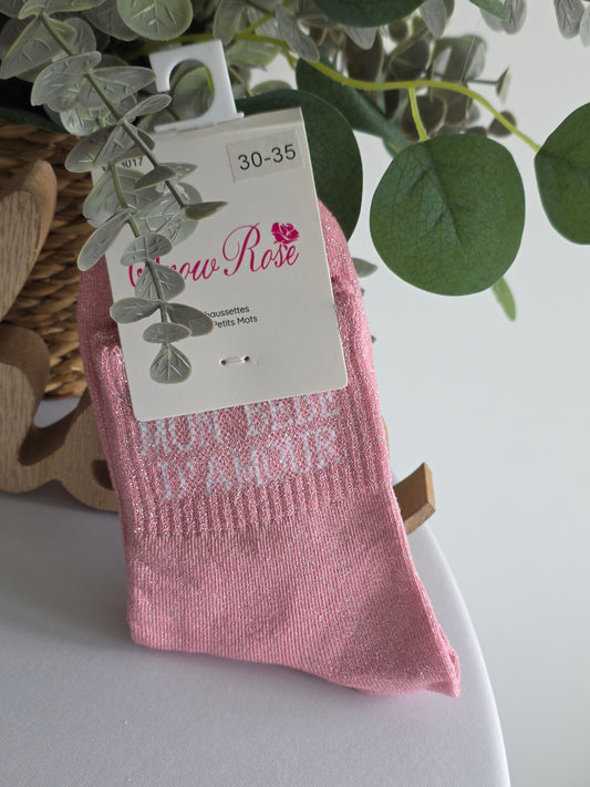 MON BEBE D'AMOUR - Chaussette à Paillette Enfant  Rose