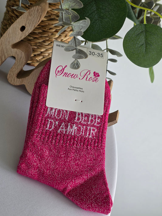 MON BEBE D'AMOUR - Chaussette à Paillette Enfant  Fuchsia