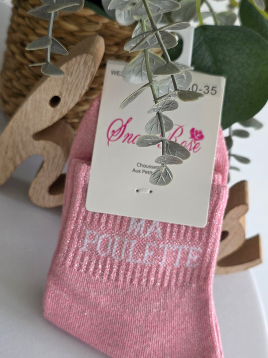 MA POULETTE - Chaussette à Paillette Enfant  Rose