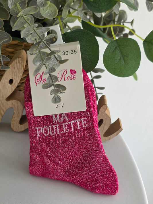 MA POULETTE - Chaussette à Paillette Enfant  Fuchsia