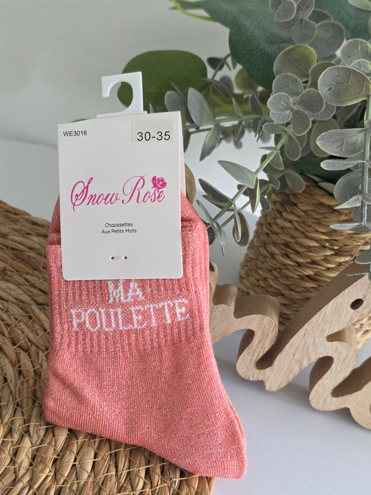 MA POULETTE - Chaussette à Paillette Enfant  Corail