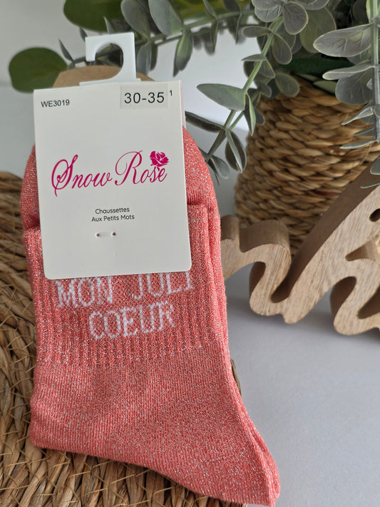 MON JOLI COEUR - Chaussette à Paillette Enfant  Corail