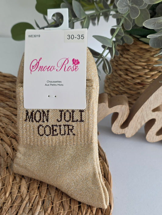 MON JOLI COEUR - Chaussette à Paillette Enfant  Beige