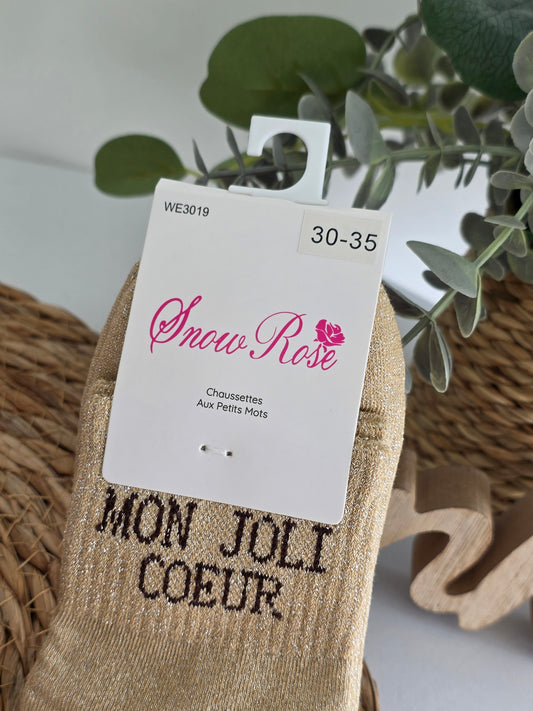 MON JOLI COEUR - Chaussette à Paillette Enfant  Beige