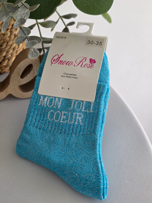 MON JOLI COEUR - Chaussette à Paillette Enfant  Bleu