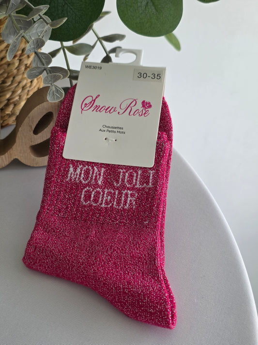 MON JOLI COEUR - Chaussette à Paillette Enfant  Fuchsia