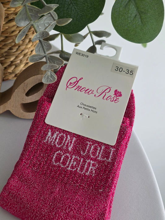 MON JOLI COEUR - Chaussette à Paillette Enfant  Fuchsia