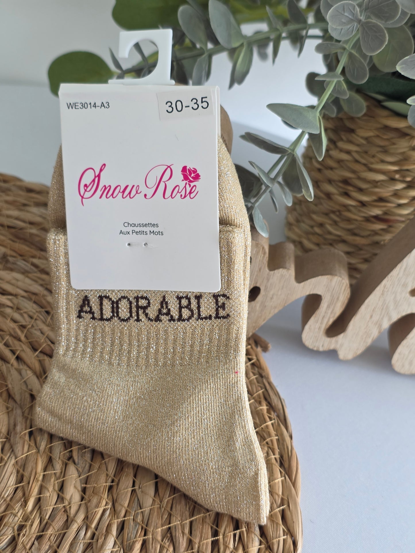 ADORABLE - Chaussette à Paillette Enfant  Beige