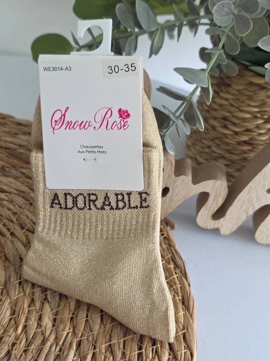 ADORABLE - Chaussette à Paillette Enfant  Beige