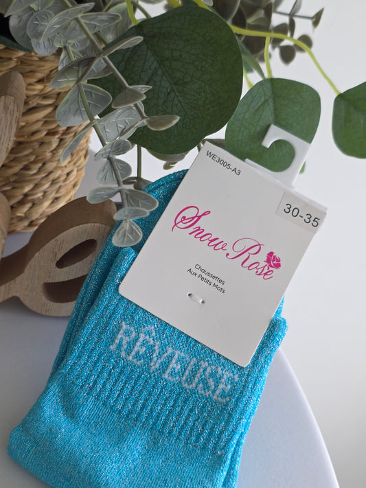 REVEUSE - Chaussette à Paillette Enfant  Bleu