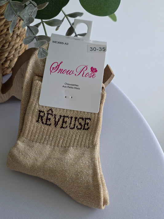 REVEUSE - Chaussette à Paillette Enfant  Beige