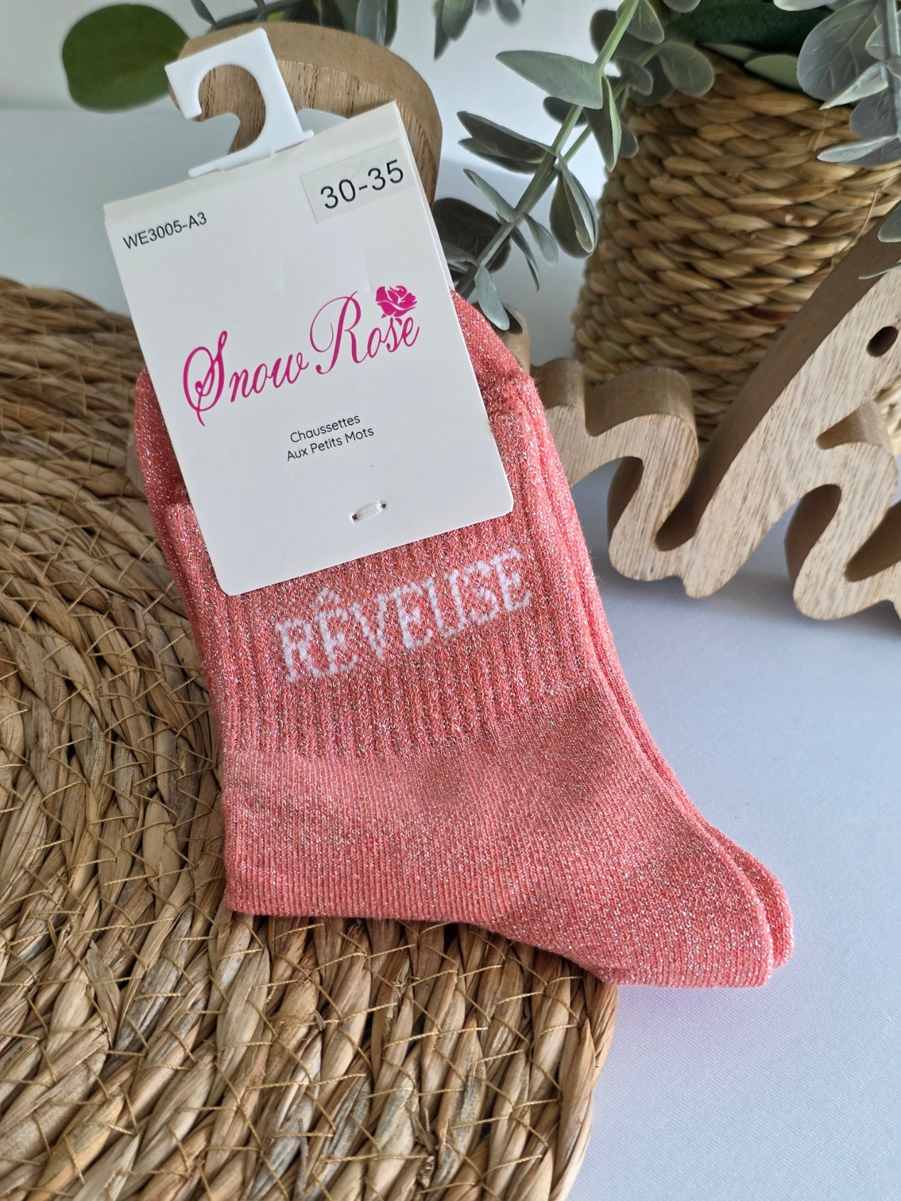 REVEUSE - Chaussette à Paillette Enfant  Corail