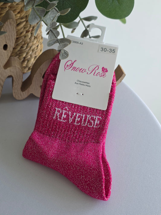 REVEUSE - Chaussette à Paillette Enfant  Fuchsia