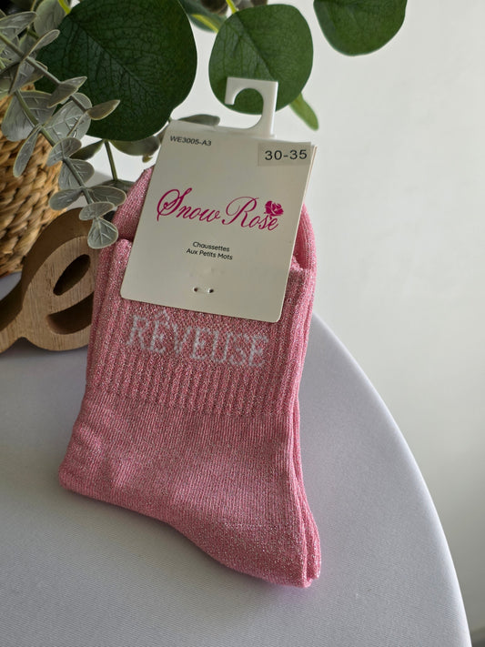 REVEUSE - Chaussette à Paillette Enfant  Rose