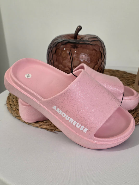 AMOUREUSE - Claquette à Paillette Rose
