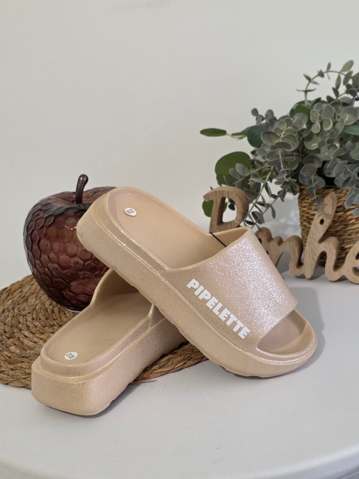 PIPELETTE - Claquette à Paillette Beige