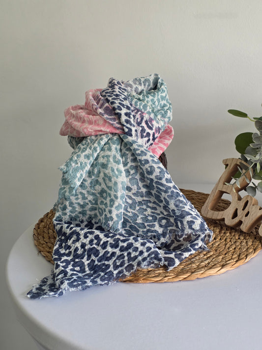 Foulard Femme Léopard Bleu et Rose