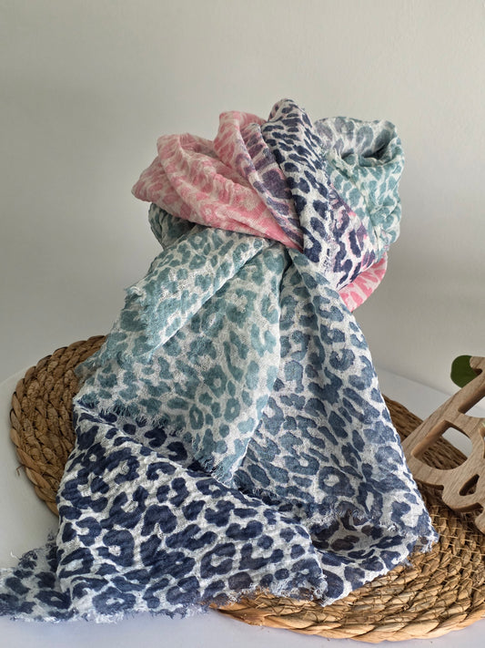 Foulard Femme Léopard Bleu et Rose