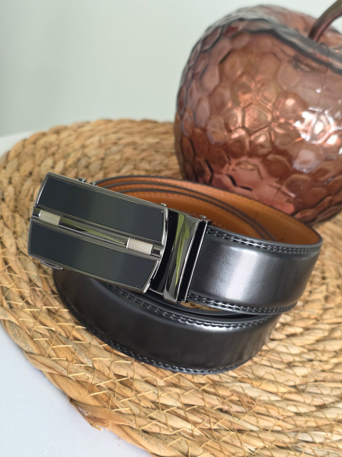 Ceinture Automatique en Cuir Noir Argenté