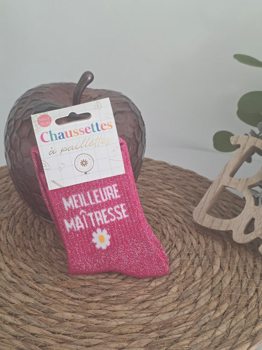 Meilleure Maîtresse - Chaussette à Paillette Fuchsia