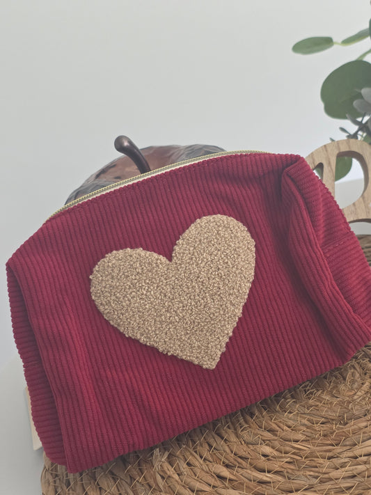 Trousse de Toilette velours cœur Bordeaux