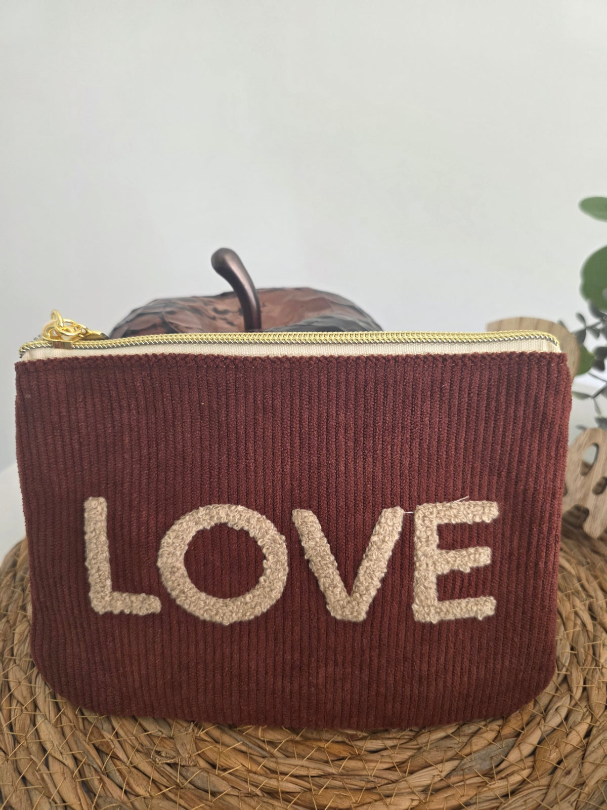 Pochette Velours Love Brun