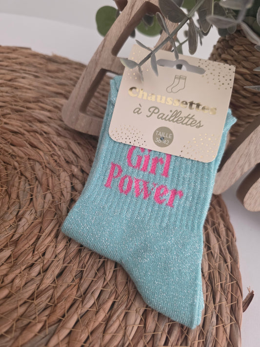 GIRL POWER - Chaussette à Paillette Turquoise