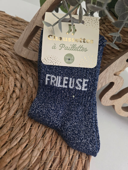 FRILEUSE - Chaussette à Paillette Bleu