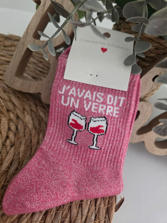 J'AVAIS DIT UN VERRE - Chaussette à Paillette Rose