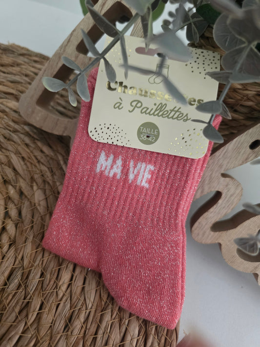 MA VIE - Chaussette à Paillette Rose