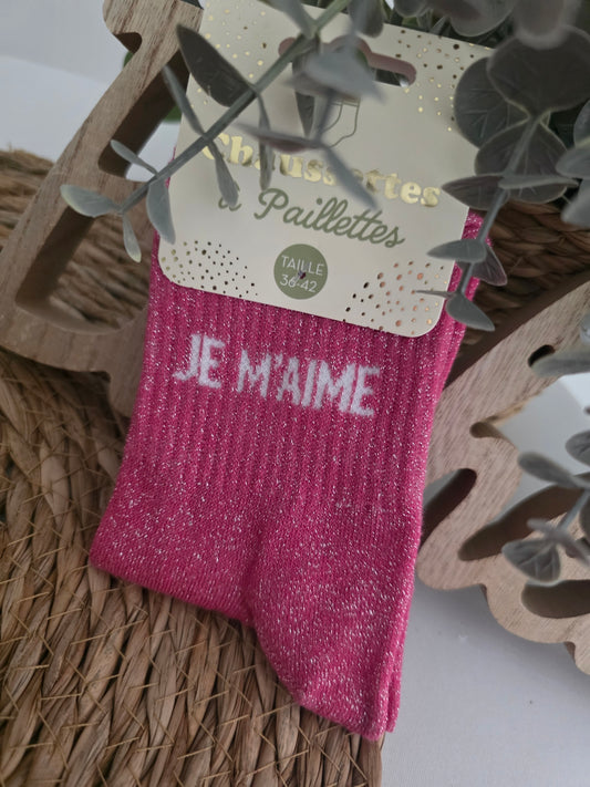 JE M'AIME - Chaussette à Paillette Fuchsia