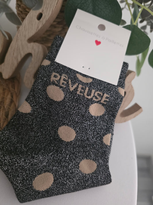 RËVEUSE POIS BEIGE - Chaussette à Paillette