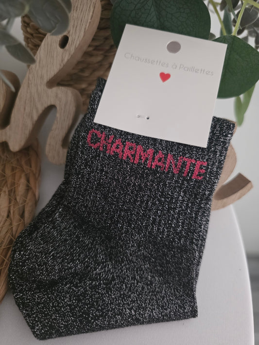 CHARMANTE - Chaussette à Paillette Noir