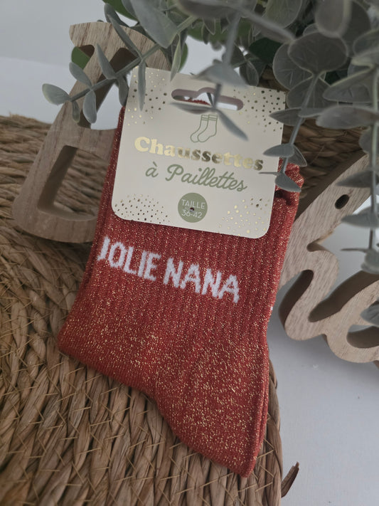 JOLIE NANA - Chaussette à Paillette BRIQUE
