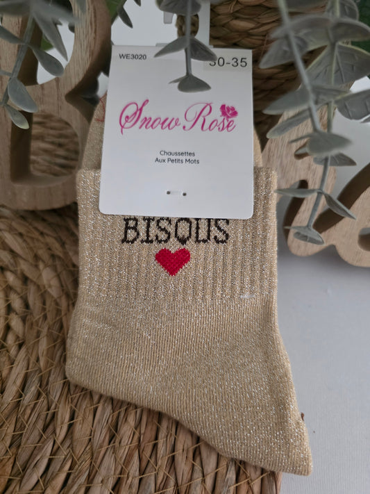 BISOUS - Chaussette à Paillette Enfant Beige