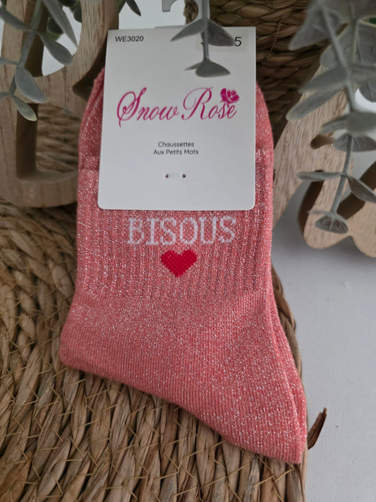 BISOUS - Chaussette à Paillette Enfant Corail