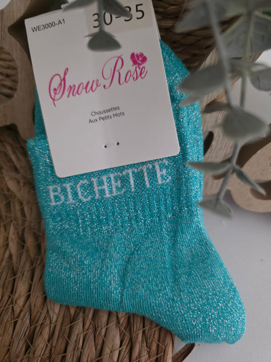 BICHETTE - Chaussette à Paillette Enfant Turquoise