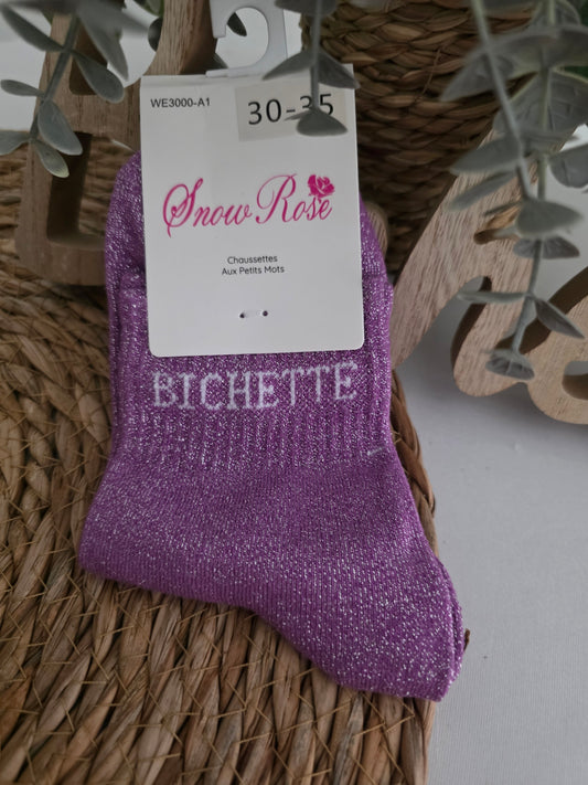 BICHETTE - Chaussette à Paillette Enfant Violet