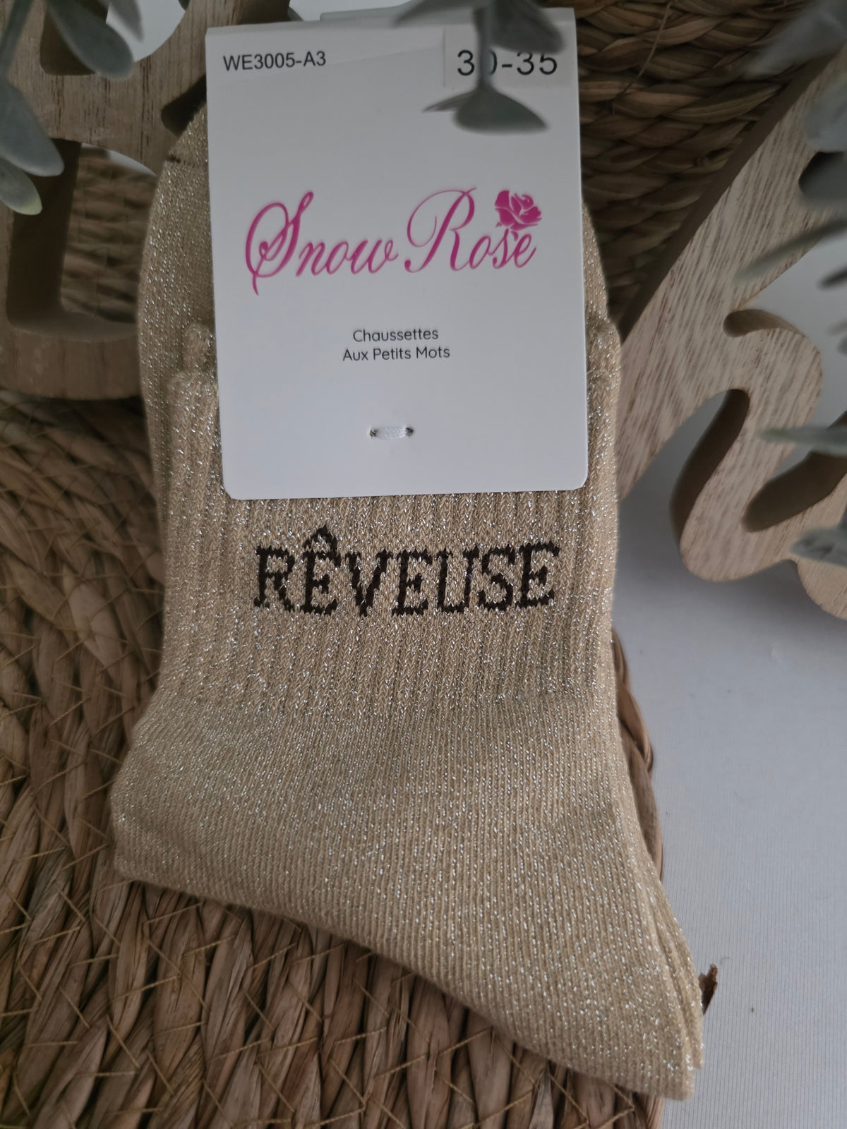 REVEUSE - Chaussette à Paillette Enfant Beige