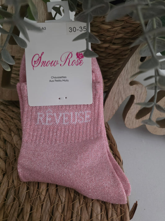 REVEUSE - Chaussette à Paillette Enfant Rose