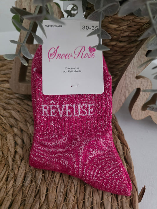 REVEUSE - Chaussette à Paillette Enfant Fuchsia