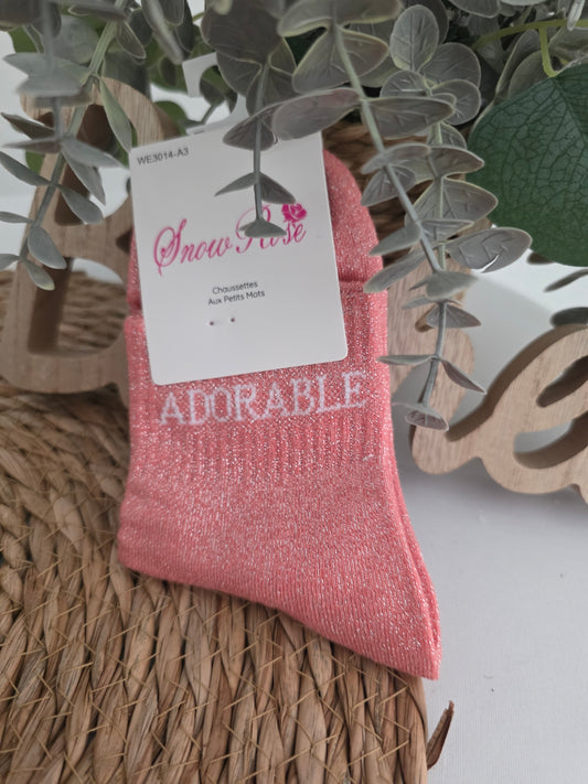 ADORABLE - Chaussette à Paillette Enfant Corail